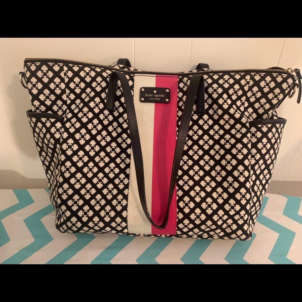 Kate Spade-Black Canvas Printed Adaria Diaper Bag.